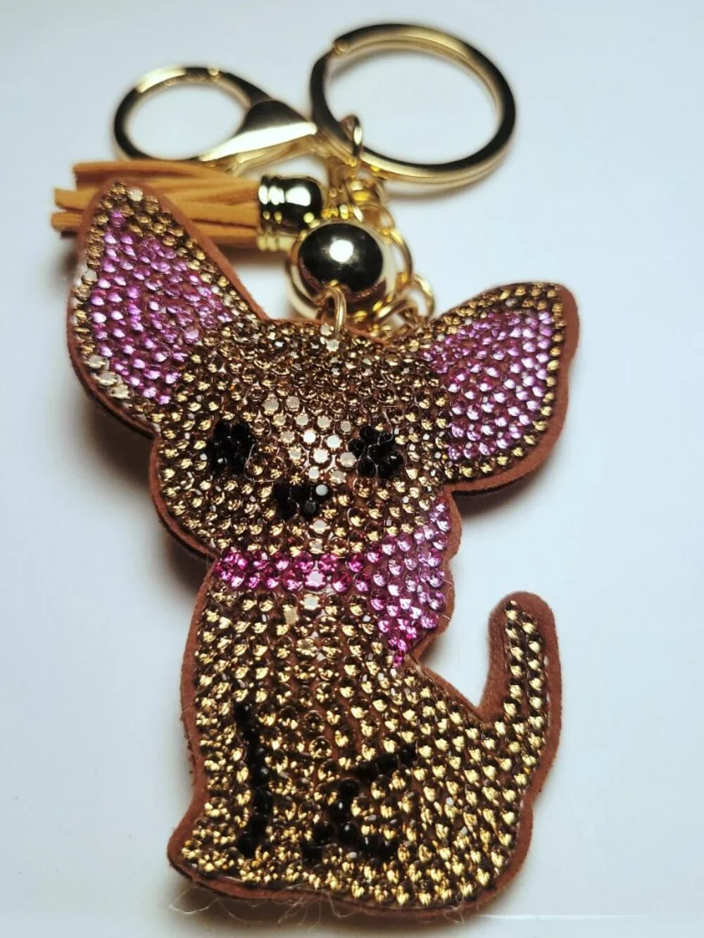 NWT Large Pink And Tan Chihuahua Key Chain Bag Charm For Chi Moms And Dog Lovers